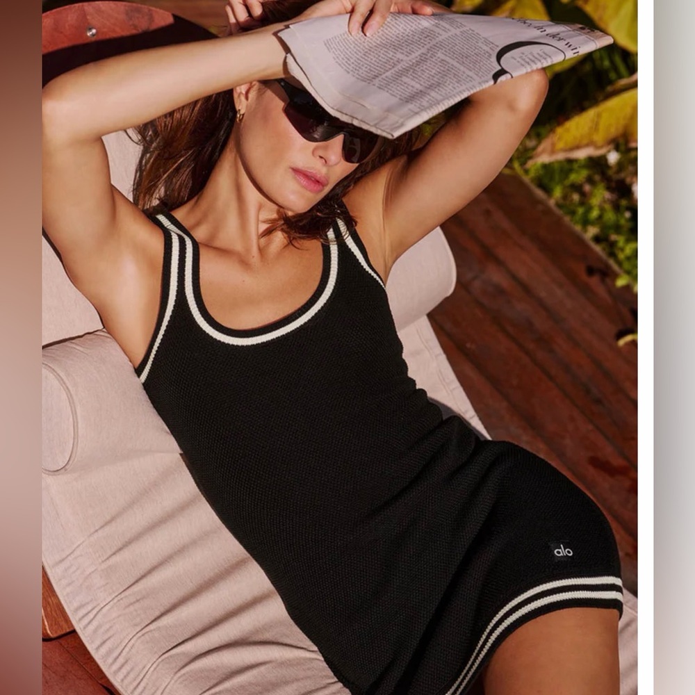 ALO Yoga Black and White Knit Lounge Dress